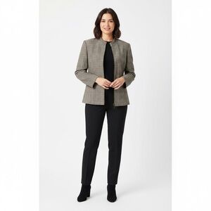 Vintage Louben II Petites Black and White Plaid Blazer Virgin Wool Size 14P